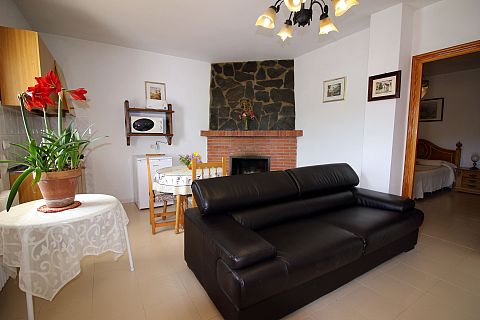 Comedor con cocina y chimenea de la Casa 6